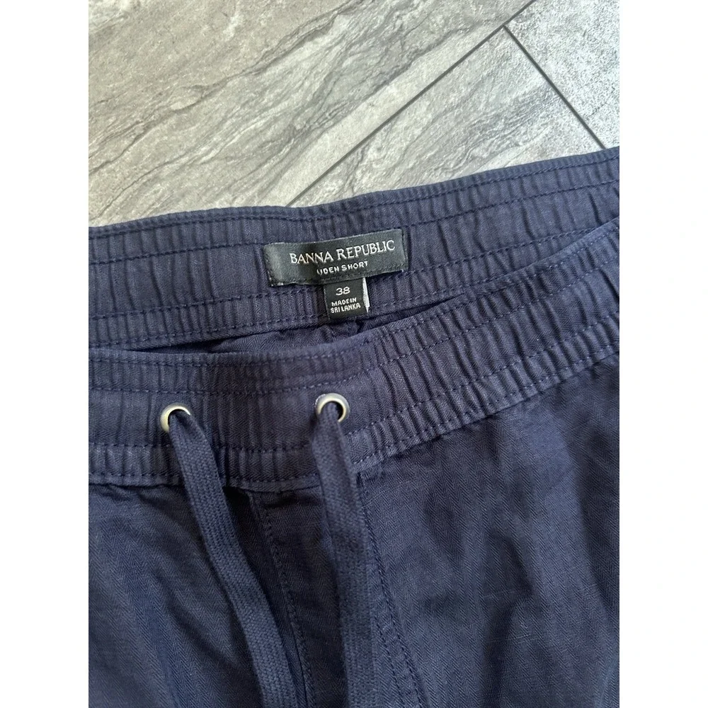Banana Republic Aiden Shorts Mens 38 Navy Chino Slim Fit Stretch Linen Blend